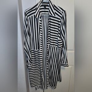 Black and White Striped Long Cardigan